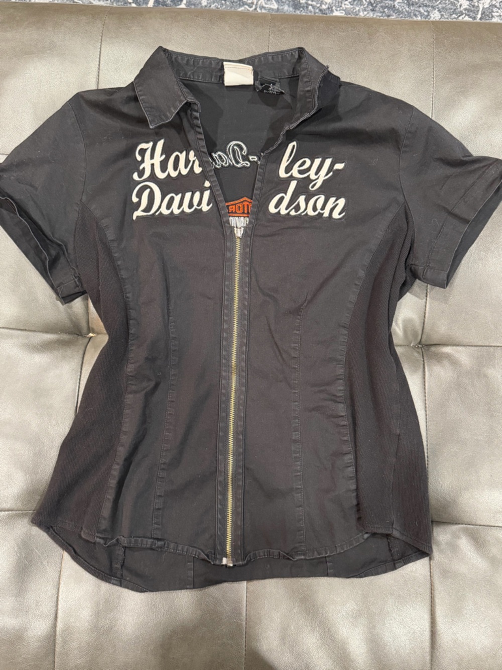 Harley-Davidson Black Jacket with Gray Wings and Orange Shield